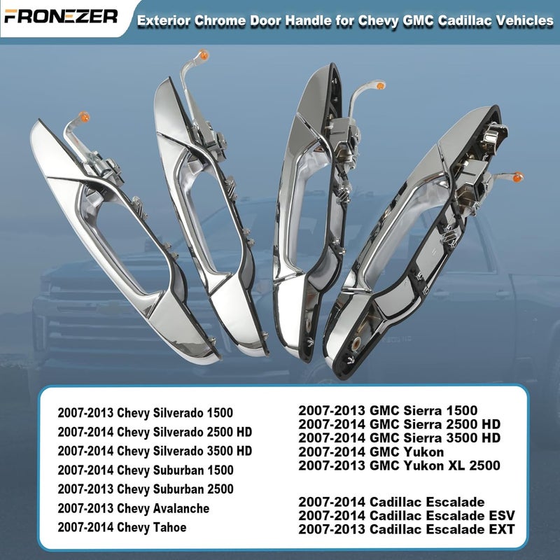 FRONEZER Exterior Door Handle, 4PCS Chrome Front Rear Driver Passenger Compatible with 2007-2014 Chevy Silverado Suburban Avalanche Tahoe, GMC Sierra Yukon Cadillac Escalade Replace 20828258 22738721 - Image 4